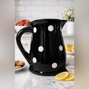 Terramoto Polka Dot Ceramic Pitcher - Black and White